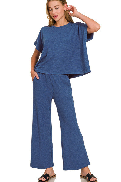 Cotton Slub Top & Pants Set NAVY