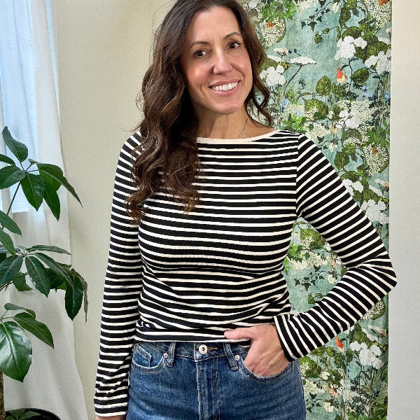 Striped Mini Back Bow Knit Top