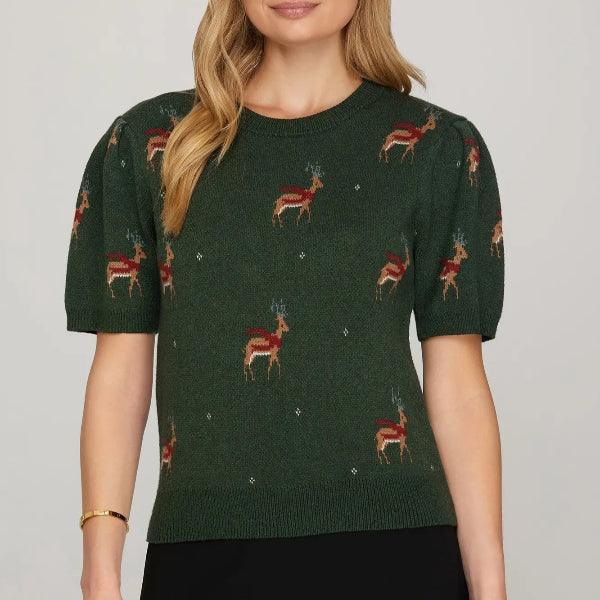 Green Reindeer Sweater