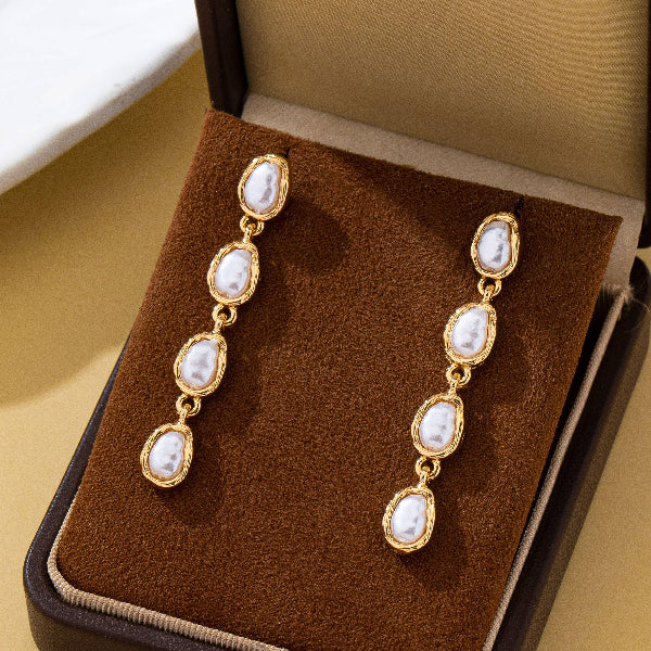 Organic Baroque Pearl Linear Drop Earrings