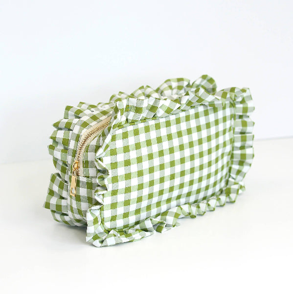 Gingham Ruffle Zipper Pouch