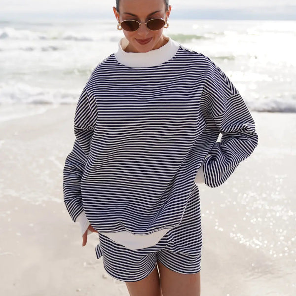 Navy & White Striped Sweatshirt