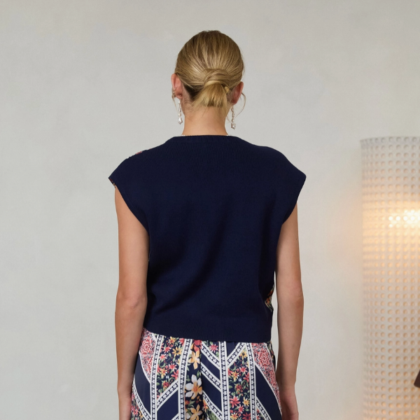 Navy Mixed Media Top