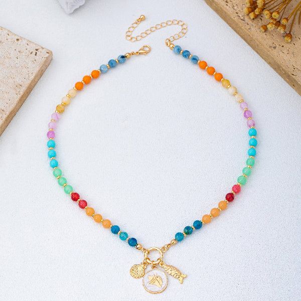 Rainbow Beaded Nautical Charm Necklace