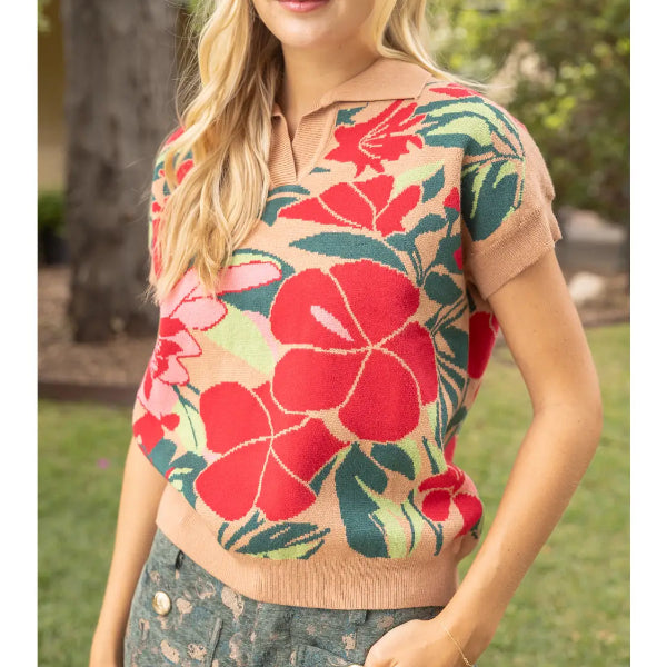 Floral Fun Flat Knit Floral Sweater