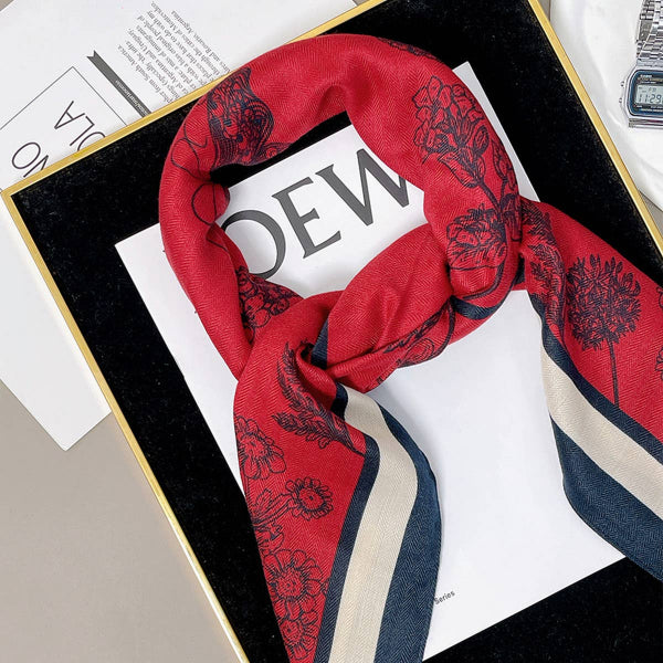 Red Floral Square Scarf