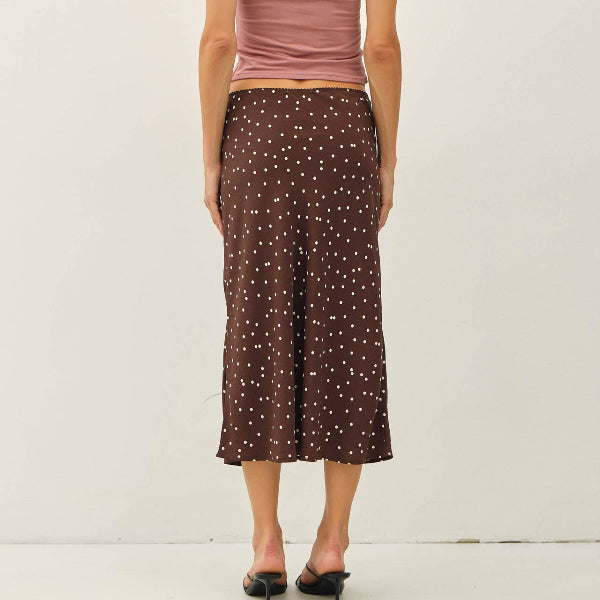 Dark Cocoa Tiny Dot Midi Skirt