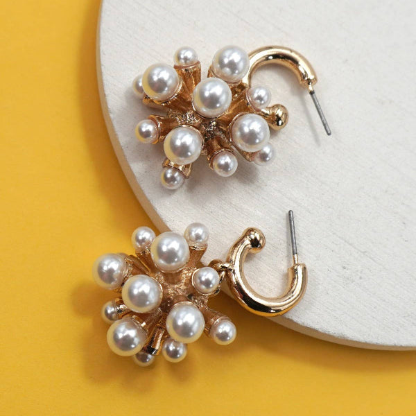 Cluster Pearl Huggie Hoop