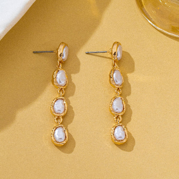 Organic Baroque Pearl Linear Drop Earrings
