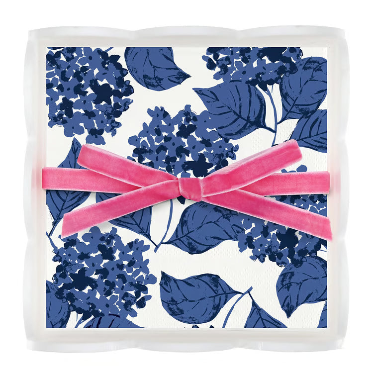 Hydrangeas Cocktail Napkins w/ Acrylic Tray