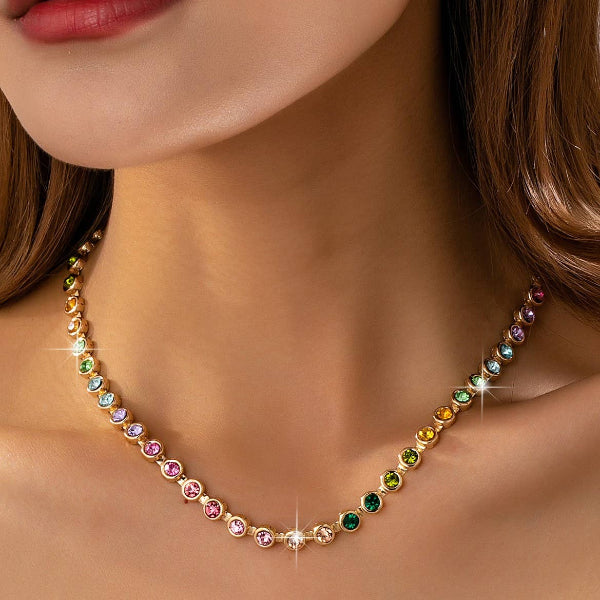 Rainbow Gemstone Tennis Necklace