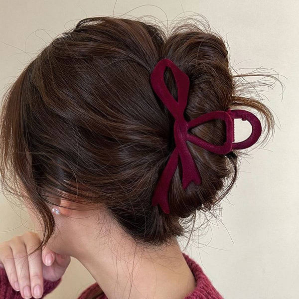 Velvet Bow Hair Clip Red Claw
