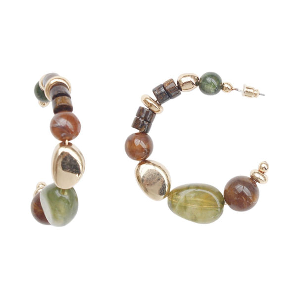 Marbled Bead Metal Accent Hoop Earring