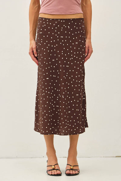 Dark Cocoa Tiny Dot Midi Skirt