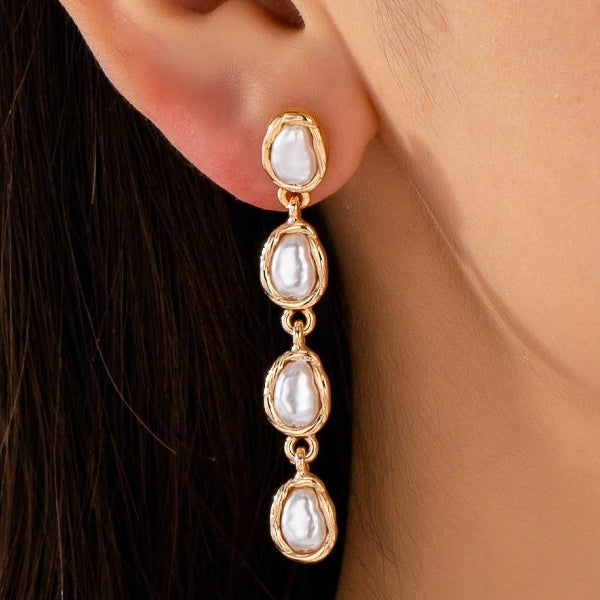 Organic Baroque Pearl Linear Drop Earrings