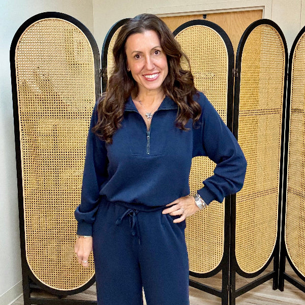 Nancy Navy Quarter Zip Top