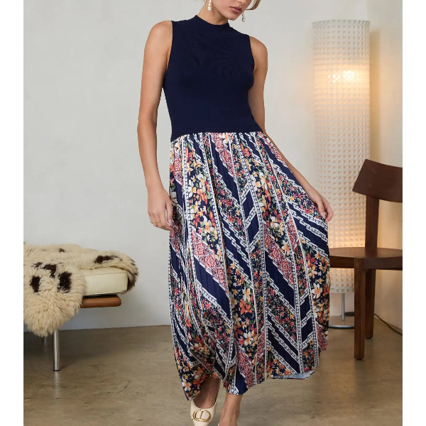 Navy Mixed Media Dress