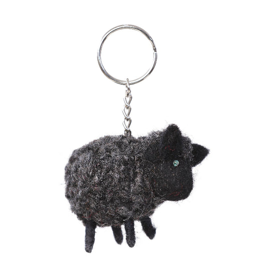 Handmade Felt Keychain / Fluffy Black Sheep