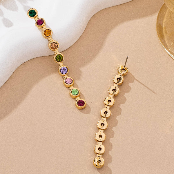 Rainbow Gemstone Linear Drop Earrings