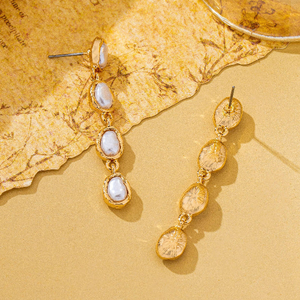 Organic Baroque Pearl Linear Drop Earrings