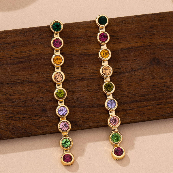 Rainbow Gemstone Linear Drop Earrings