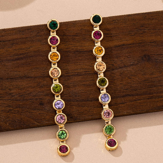 Rainbow Gemstone Linear Drop Earrings
