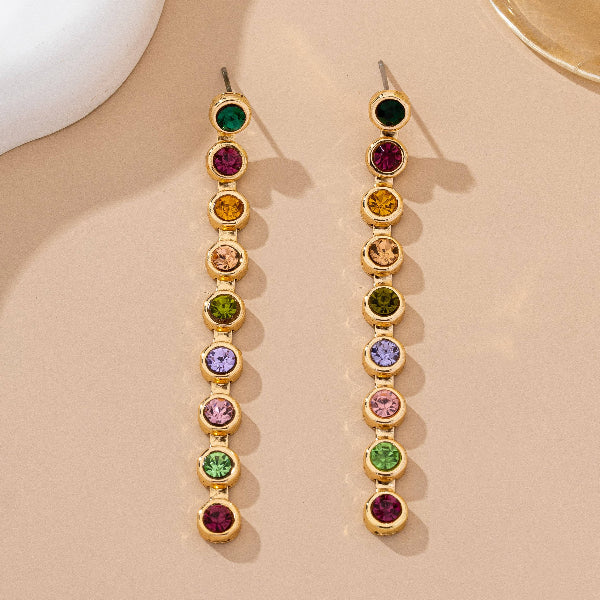 Rainbow Gemstone Linear Drop Earrings