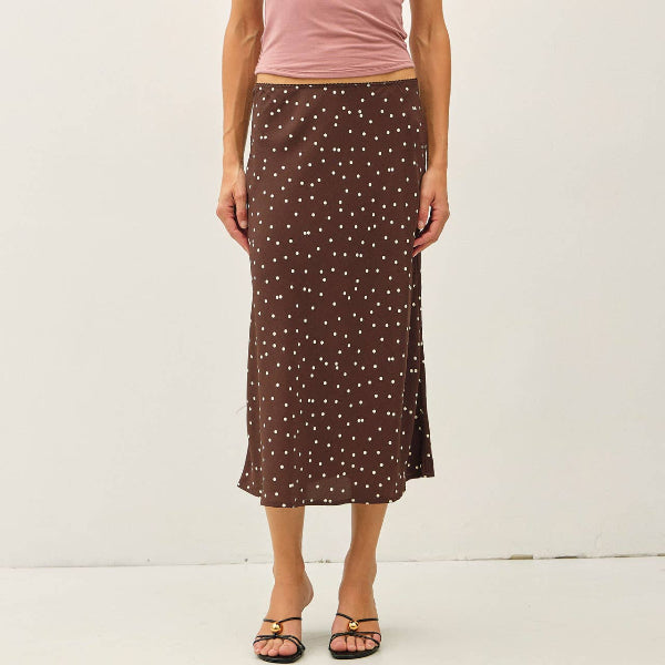 Dark Cocoa Tiny Dot Midi Skirt