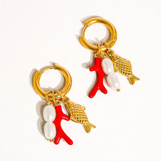 Rocaille Fish Pearl Earring