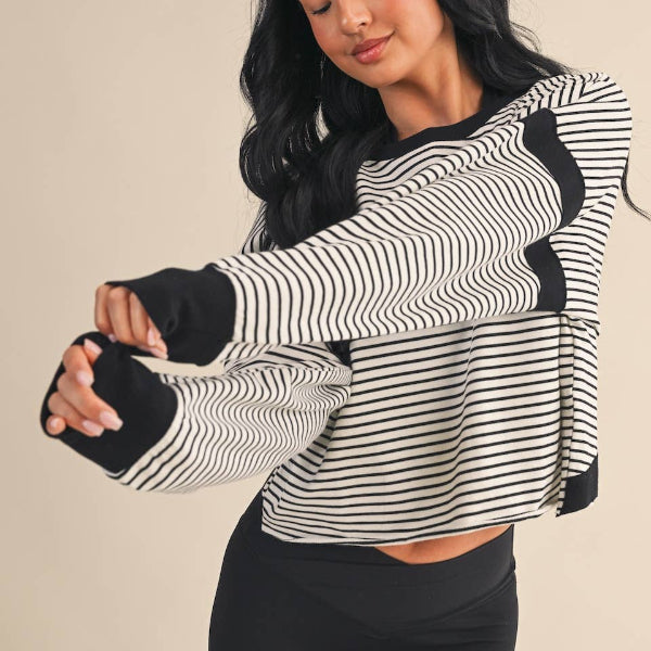 Striped Cutout Back Layering Sweatshirt