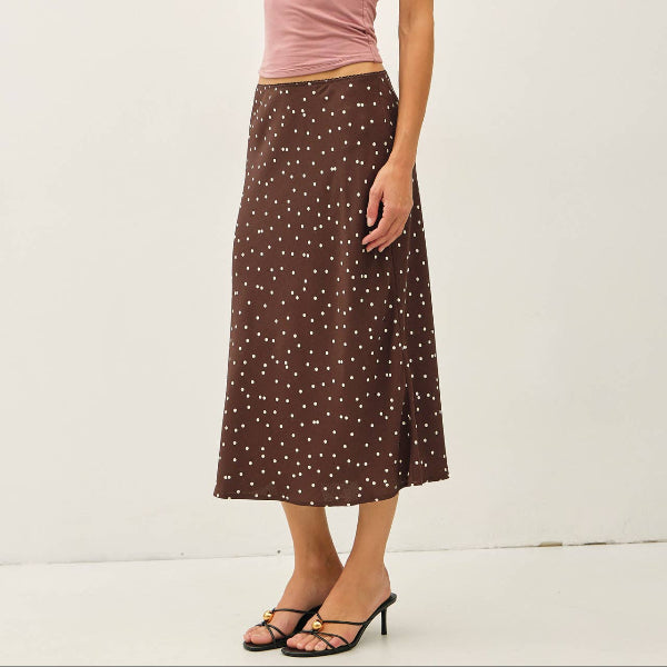 Dark Cocoa Tiny Dot Midi Skirt