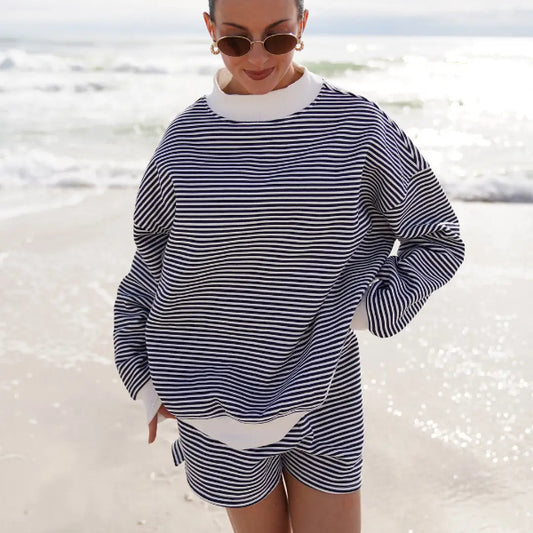Navy & White Striped Sweatshirt