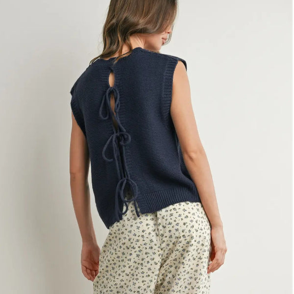 Billie Sweater Tie Top NAVY