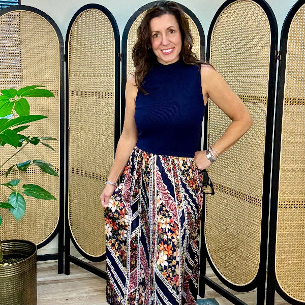 Navy Mixed Media Dress