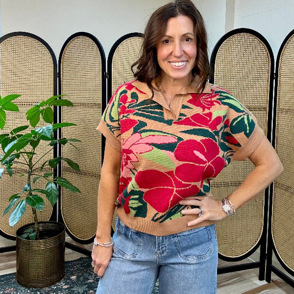 Floral Fun Flat Knit Floral Sweater