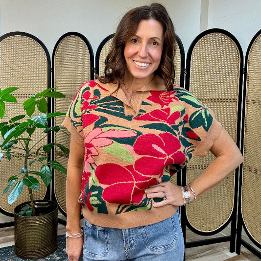 Floral Fun Flat Knit Floral Sweater