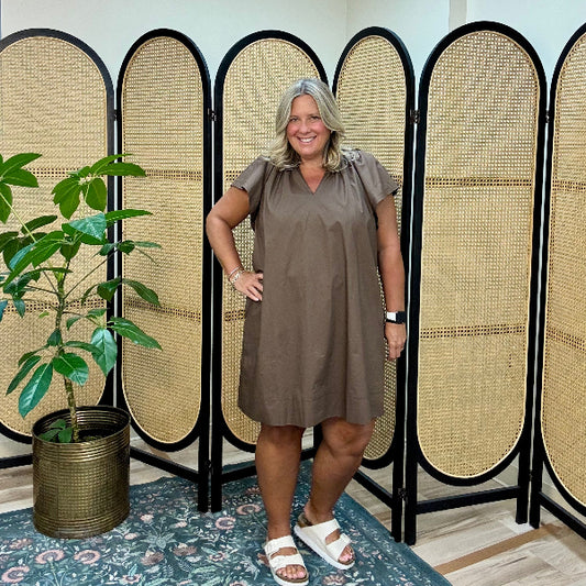 Chocolate Poplin Ruffle Dress