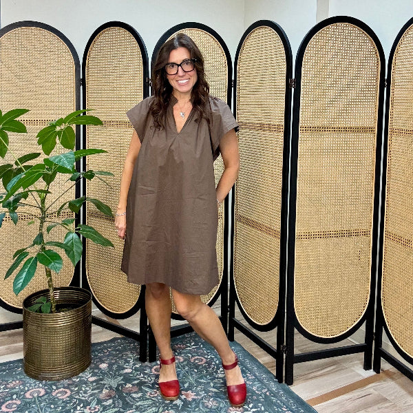 Chocolate Poplin Ruffle Dress