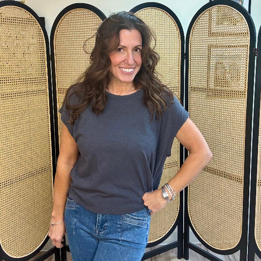 Boxy Cap Sleeve Tee CHARCOAL