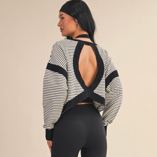 Striped Cutout Back Layering Sweatshirt
