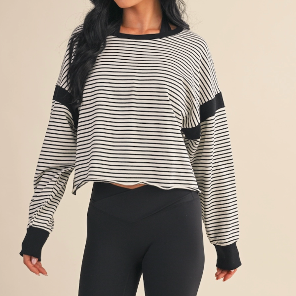 Striped Cutout Back Layering Sweatshirt