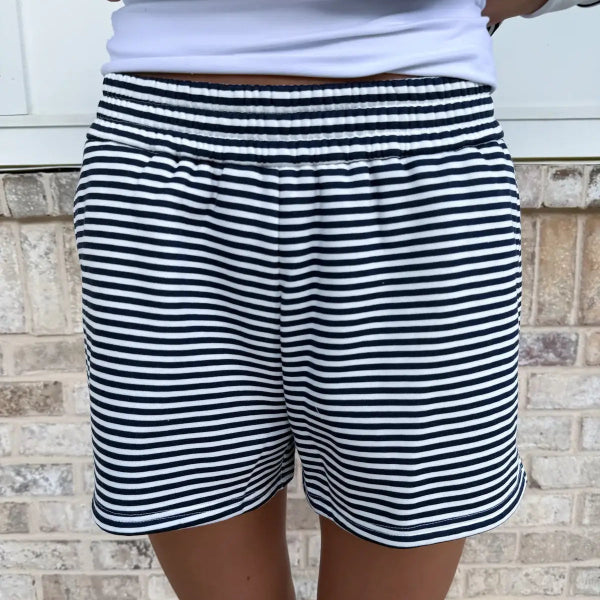 Navy & White Striped Shorts