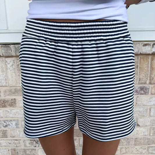 Navy & White Striped Shorts
