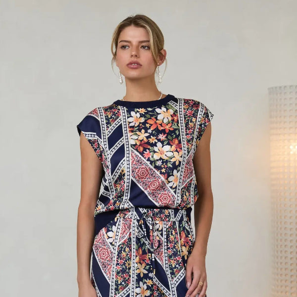 Navy Mixed Media Top