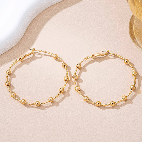 Classic Gold Ball Beaded Hoops