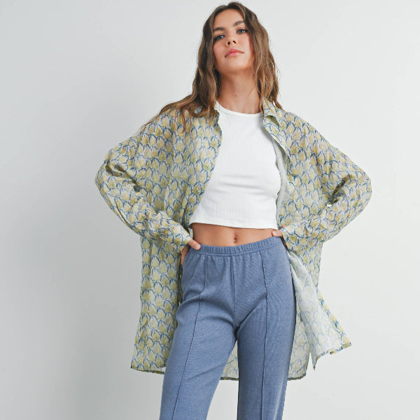 Block Print Button Down