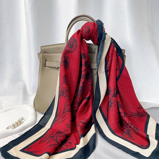 Red Floral Square Scarf