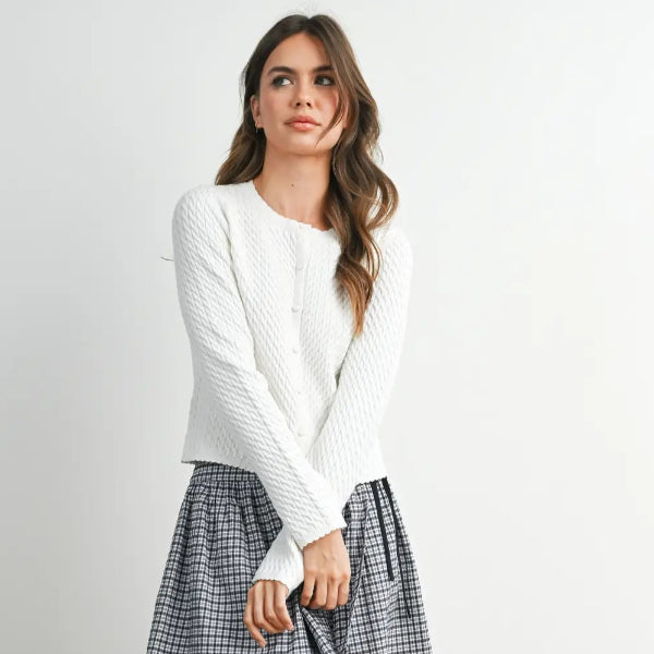 Mini Cable Cardigan WHT