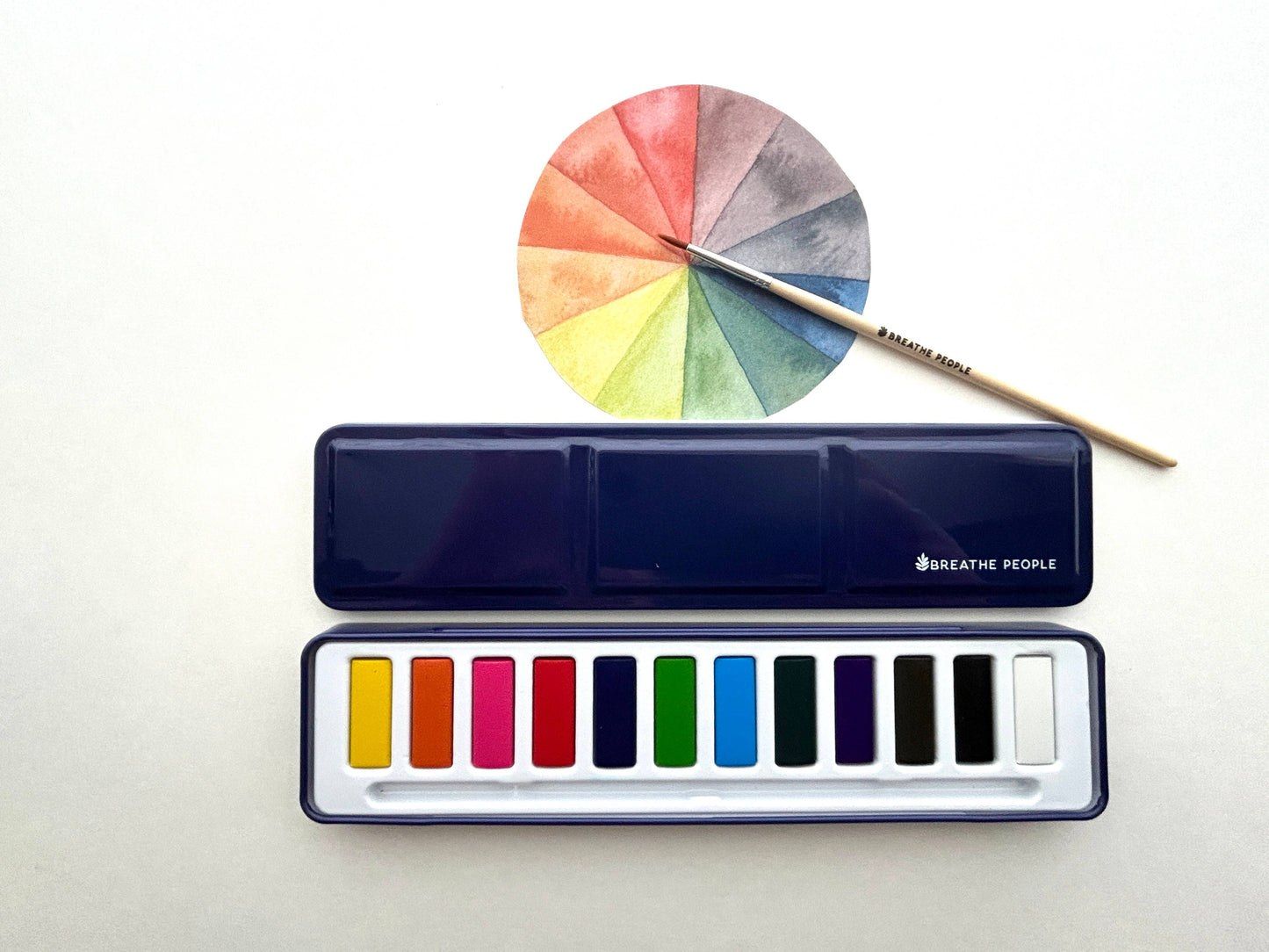 Watercolor Set- 12 Artist Grade Colors + Wood Brush
