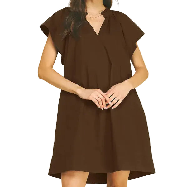 Chocolate Poplin Ruffle Dress